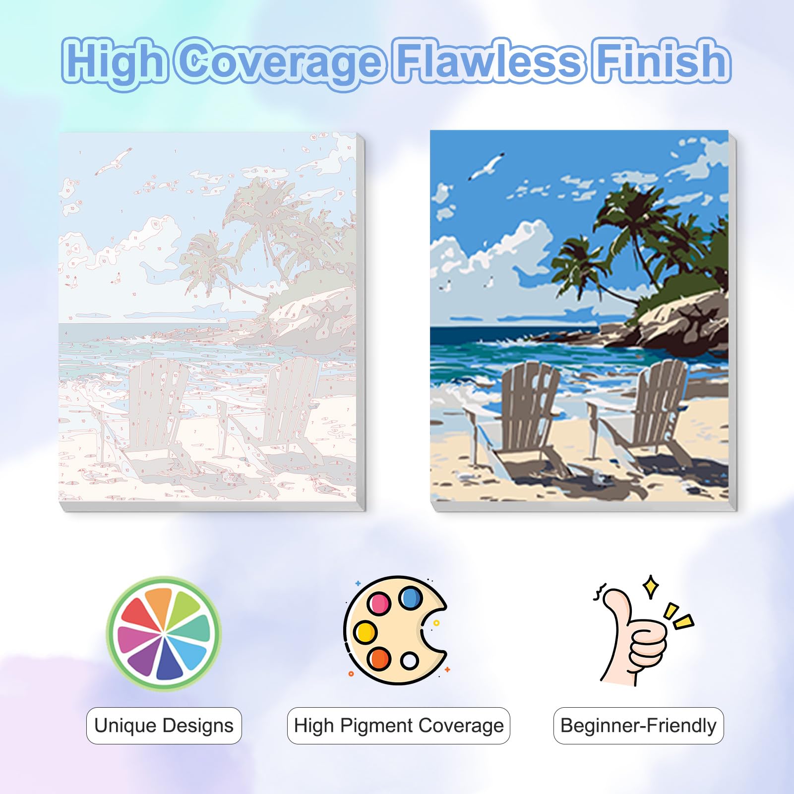 TOSTOG Seascapes 4 Pack Framed Canvas Painting by Numbers Art Kit for Adults and Kids, Beginner Acrylic Painting Supplies with Wooden Frame for Home Wall Decor 20 * 25 cm/8 * 10 in - 4