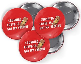 Busybee Creates Vaccinated Mask Button Pin, Pandemic Badges 2.25" - Trio Pack