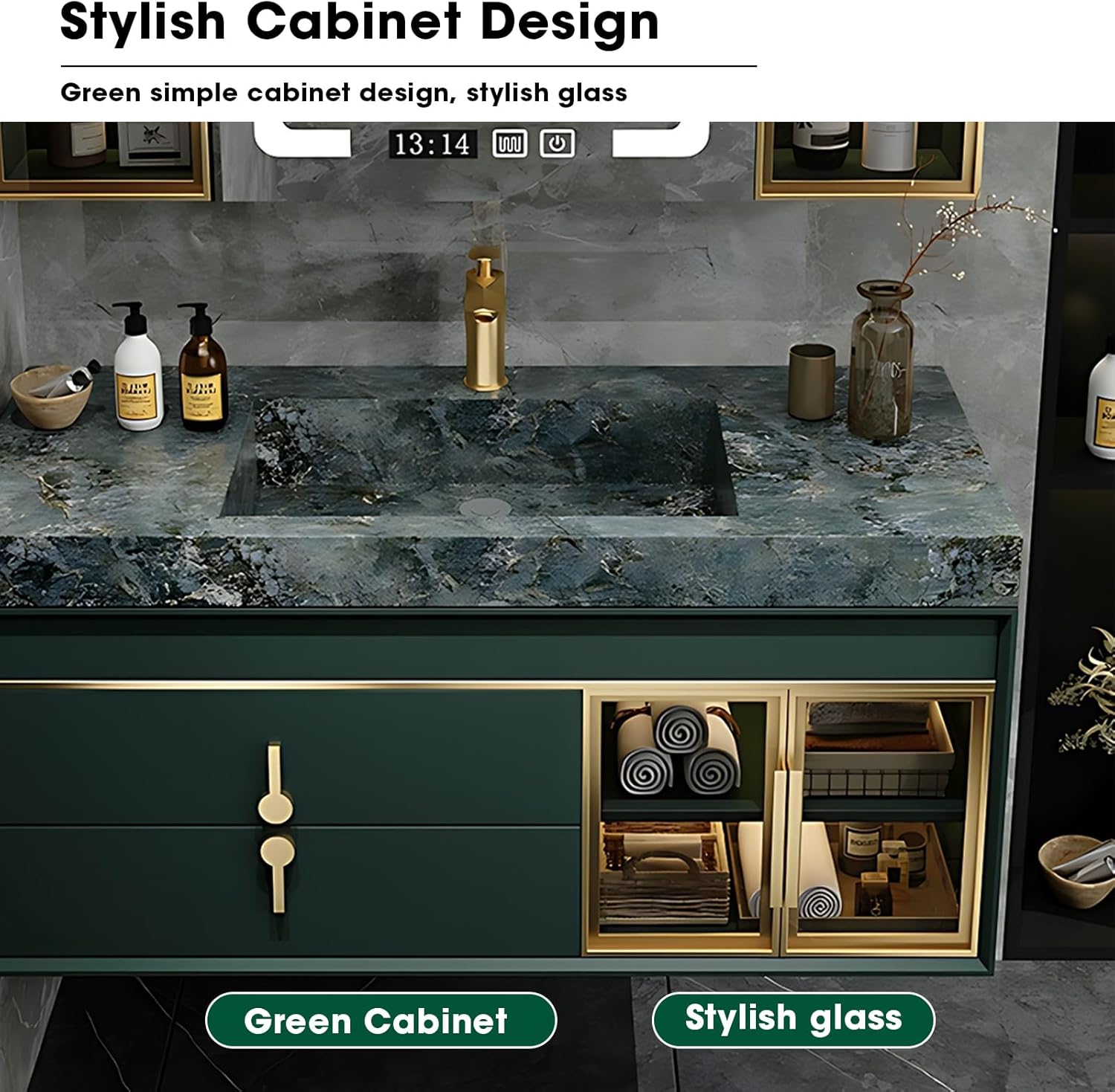 Floating Bathroom Vanity - Bathroom Vanity with Sink & Smart Defog Mirror, Multi-Layer Multi-Layer Solid Wood (36")
