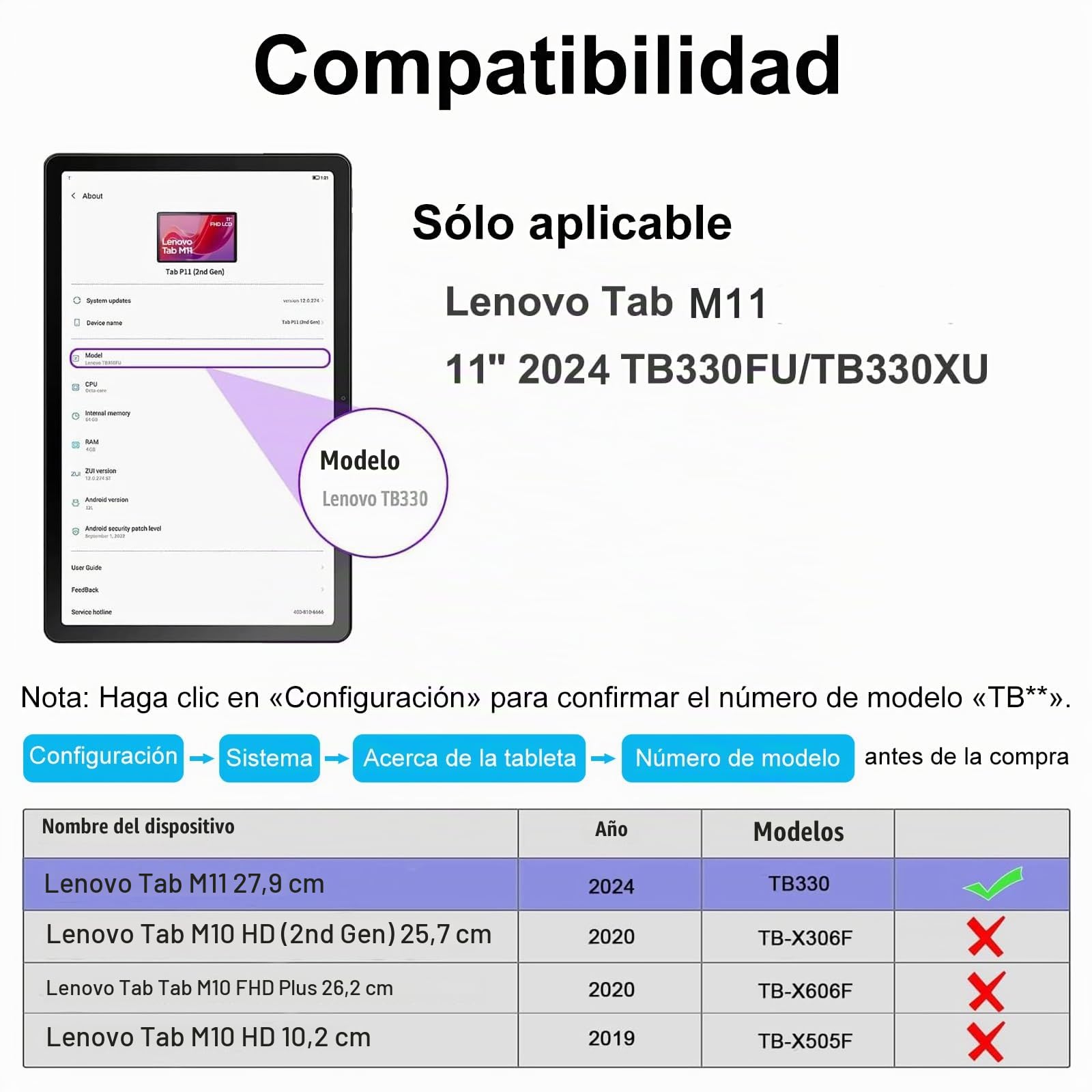 Teclado para Lenovo Tab M11 11" 2024 con Retroiluminado y Touchpad, Negro | Teclado Bluetooth Retroiluminado 7 colores Desmontable con Funda Delgada y Touchpad para Tablet Lenovo M11 TB330FU/TB330XU