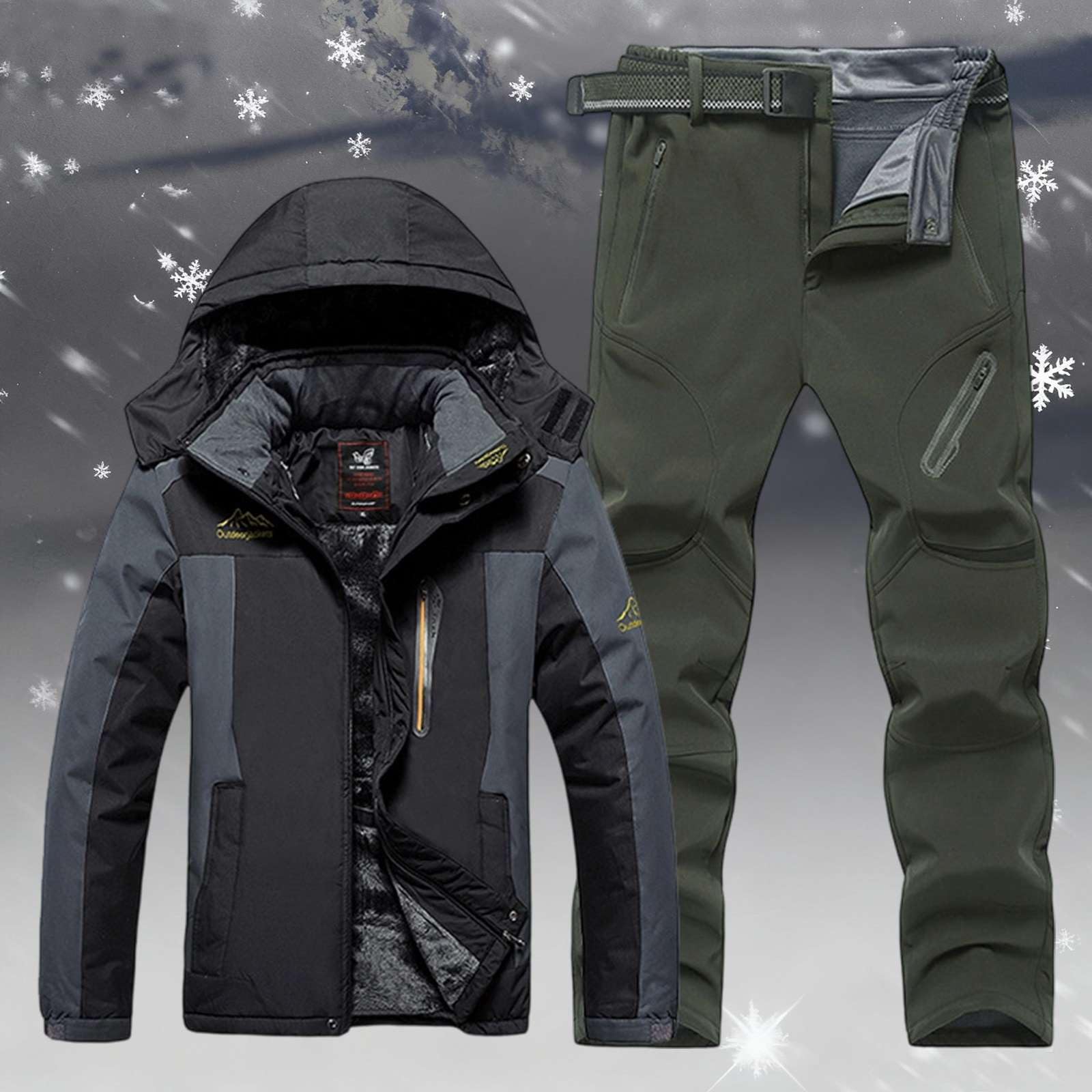 Skihose Herren Zweiteiler mit Jacke Gefüttert Kapuze Wasserdicht Warm