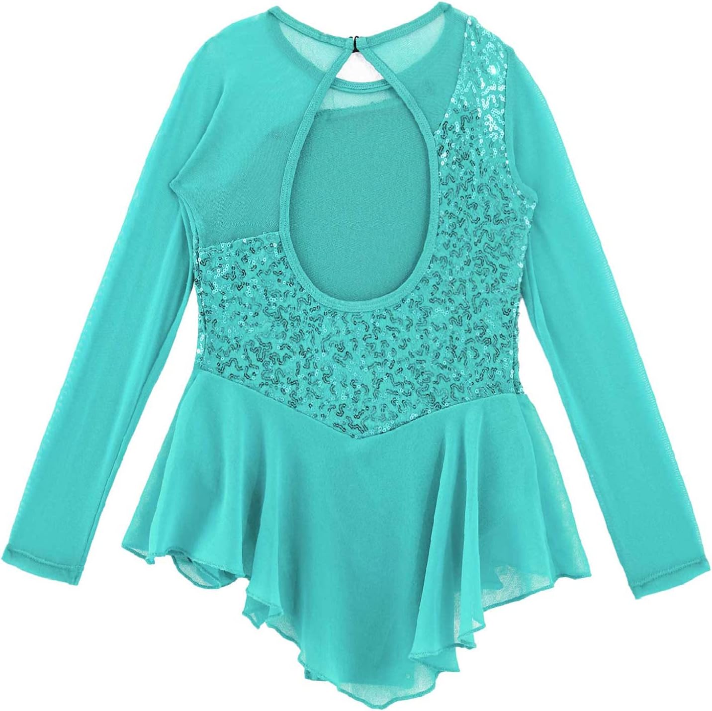 Kids Big Girls Mesh Splice Figure Ice Skating Dress Ballet Dance Leotard Skirts Performance Competition Costumes