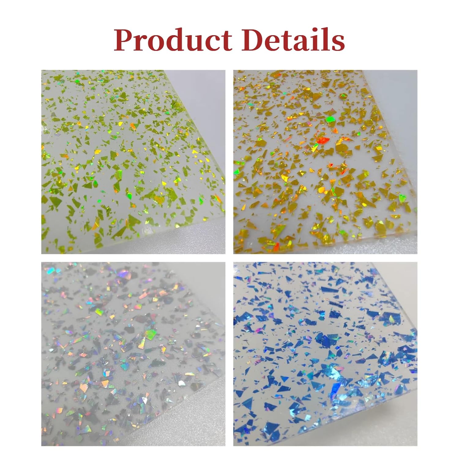 TOEPODO Translucent Acrylic Sheet Irregular Glitter 1/8 Thickness Sparkly Plexiglass PMMA Acrylic Panels for Laser Cutting Engraving Craft DIY Decor Ornaments (4, Blue+Green+Silver+Gold, 8x12 Inch)