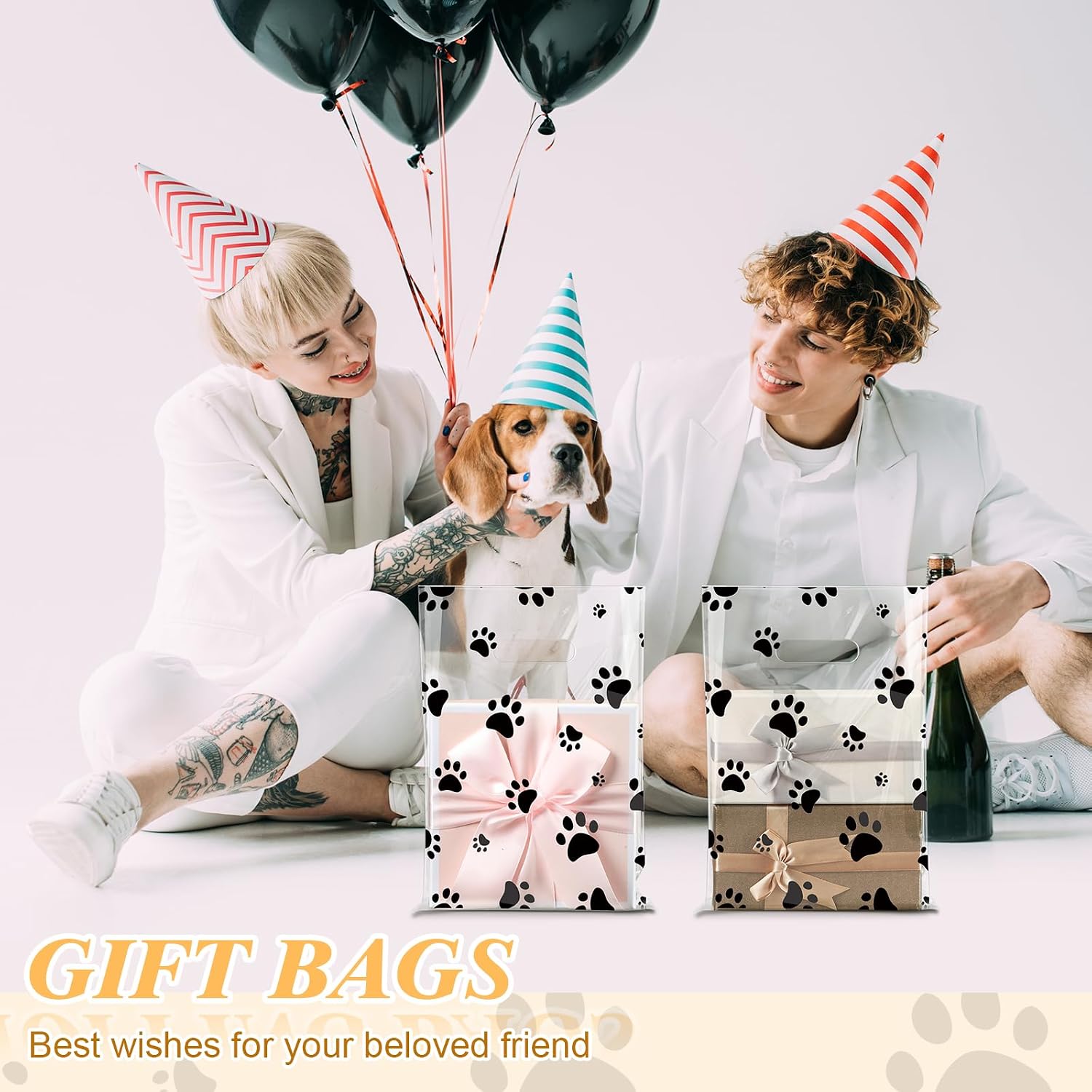 Cholemy 100 Pcs 9 x 12 Inch Dog Paw Bags Plastic Dog Gift Bags with Die-cut Handles Sturdy Shopping Merchandise for Small Business Packaging, Birthday Party Decoration (Black)