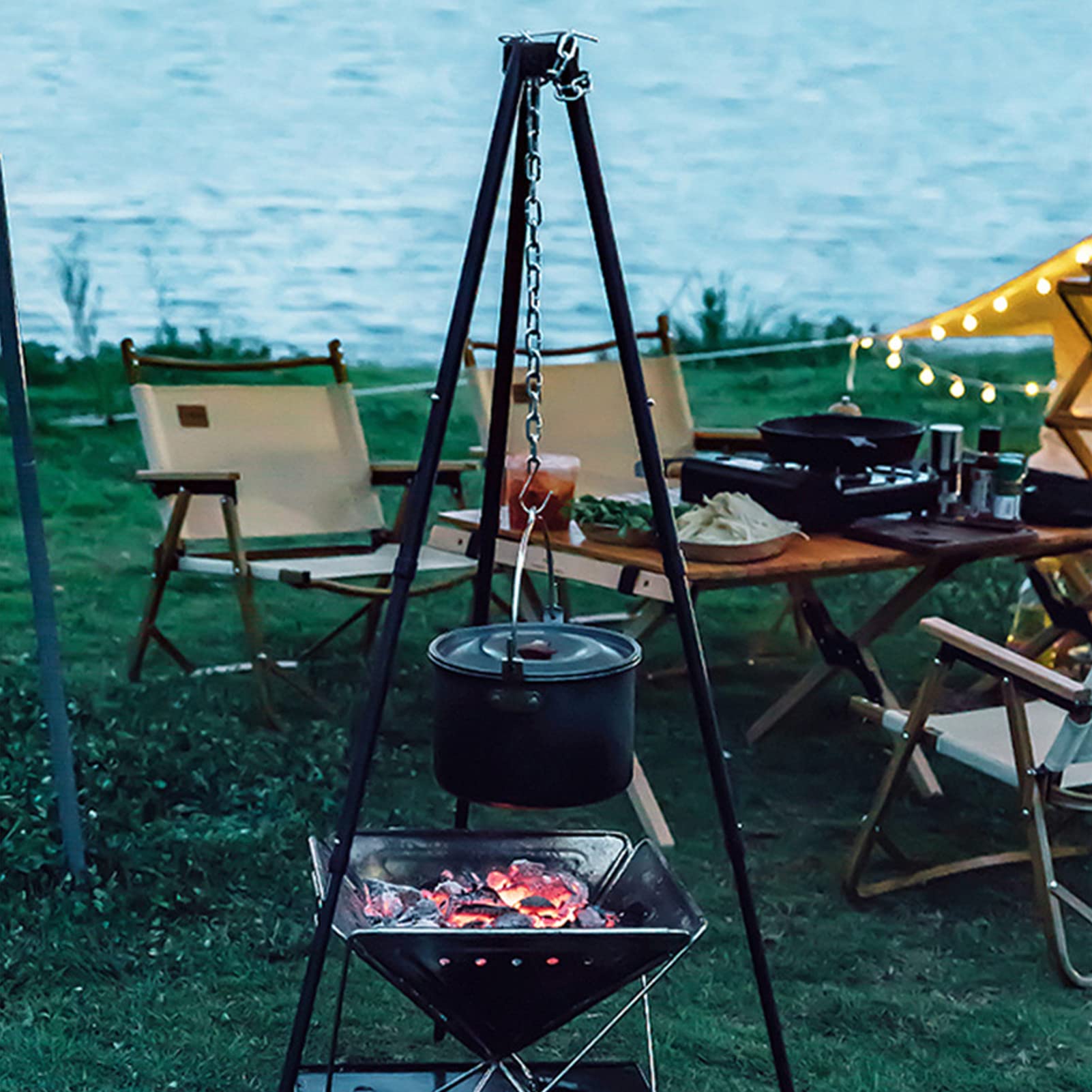 Statyw Kempingowy, Regulowany Grill Statyw do Gotowania z Torbą do Przechowywania, Stojak na Grilla ze Stali Nierdzewnej, Akcesoria Kuchenne do Zajęć na Zewnątrz, Grill na świeżym Powietrzu