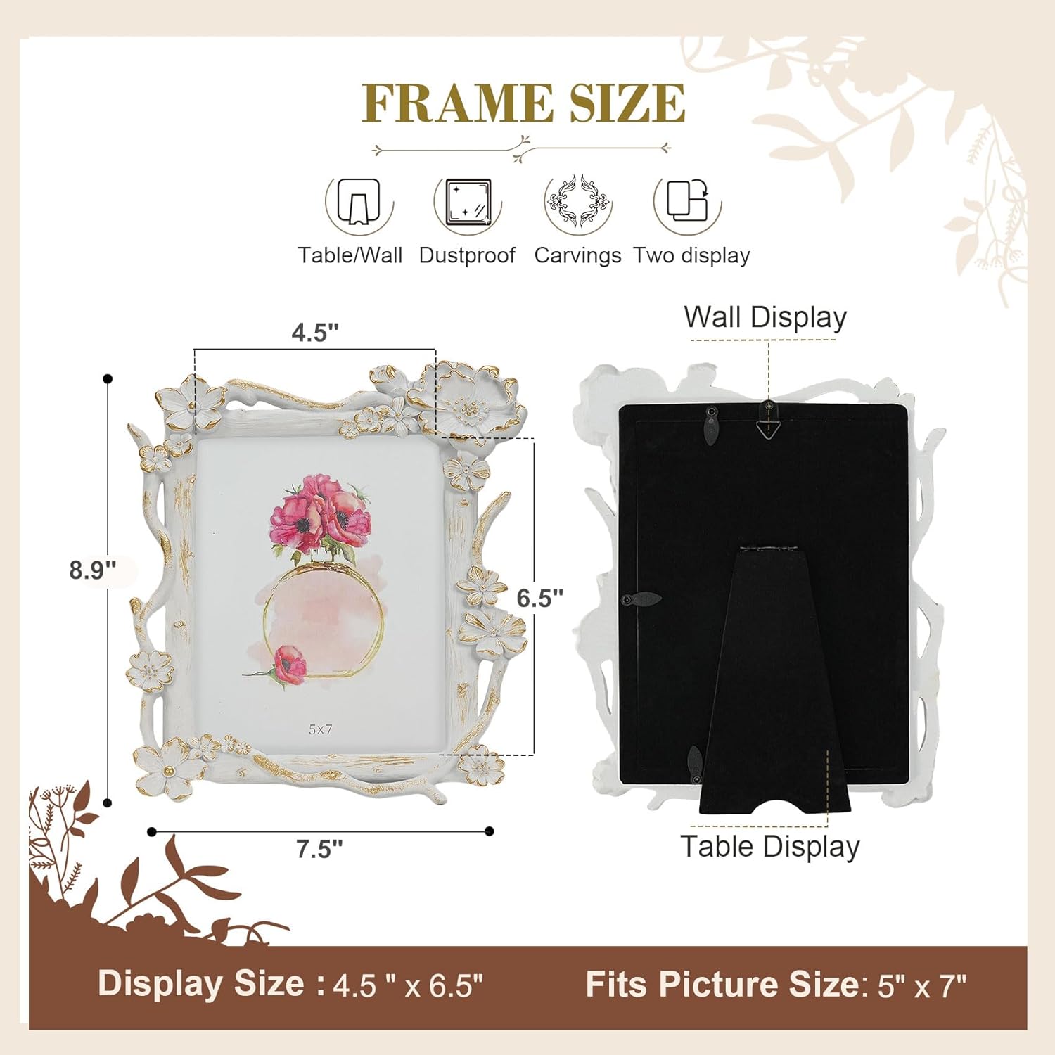 5x7 Vintage Picture Frame, Gold Antique Ornate Picture Frame, Victorian Retro Decorative Photo Frames for Tabletop & Wall, Baroque Home Decor Frames