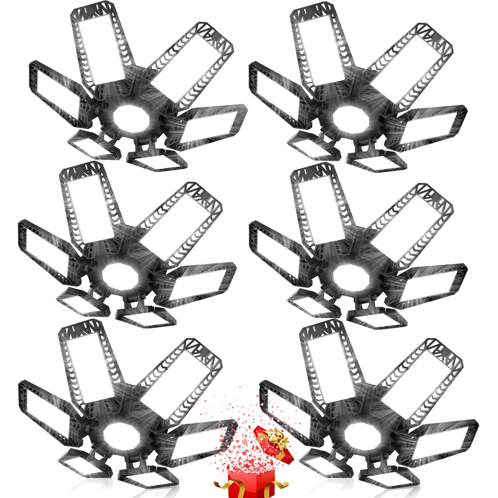 Focos LED Interior Techo 185W 18500LM Lámpara de Garaje 6 Piezas | 6500K Blanco Frío Luces Taller LED, Luz LED Techo con 6+1 paneles Ajustables, Lámpara Industrial Techo para Garaje Almacén