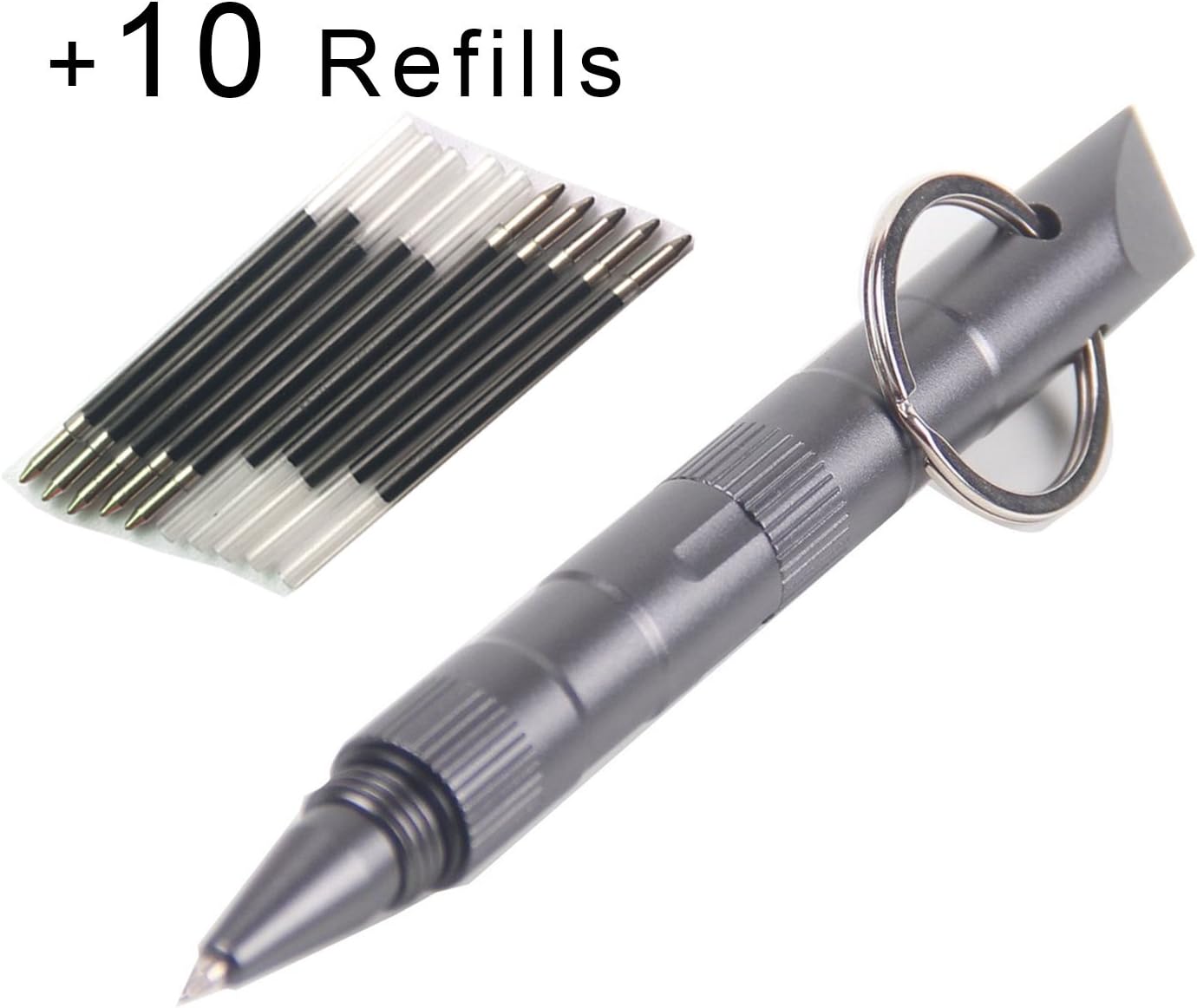 EDC Pocket Tactical Whistle Defense Pen Keychain Tungsten steel Tip Attack Head Plus Extra 10 Refills