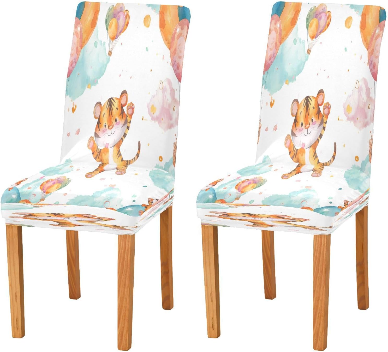 ALAZA Stretch Dining Room Chair Covers, Cute Cartoon Little Tiger Chair Covers Parson Chair Slipcovers Removable Washable for Dining Room Ktichen Ceremony