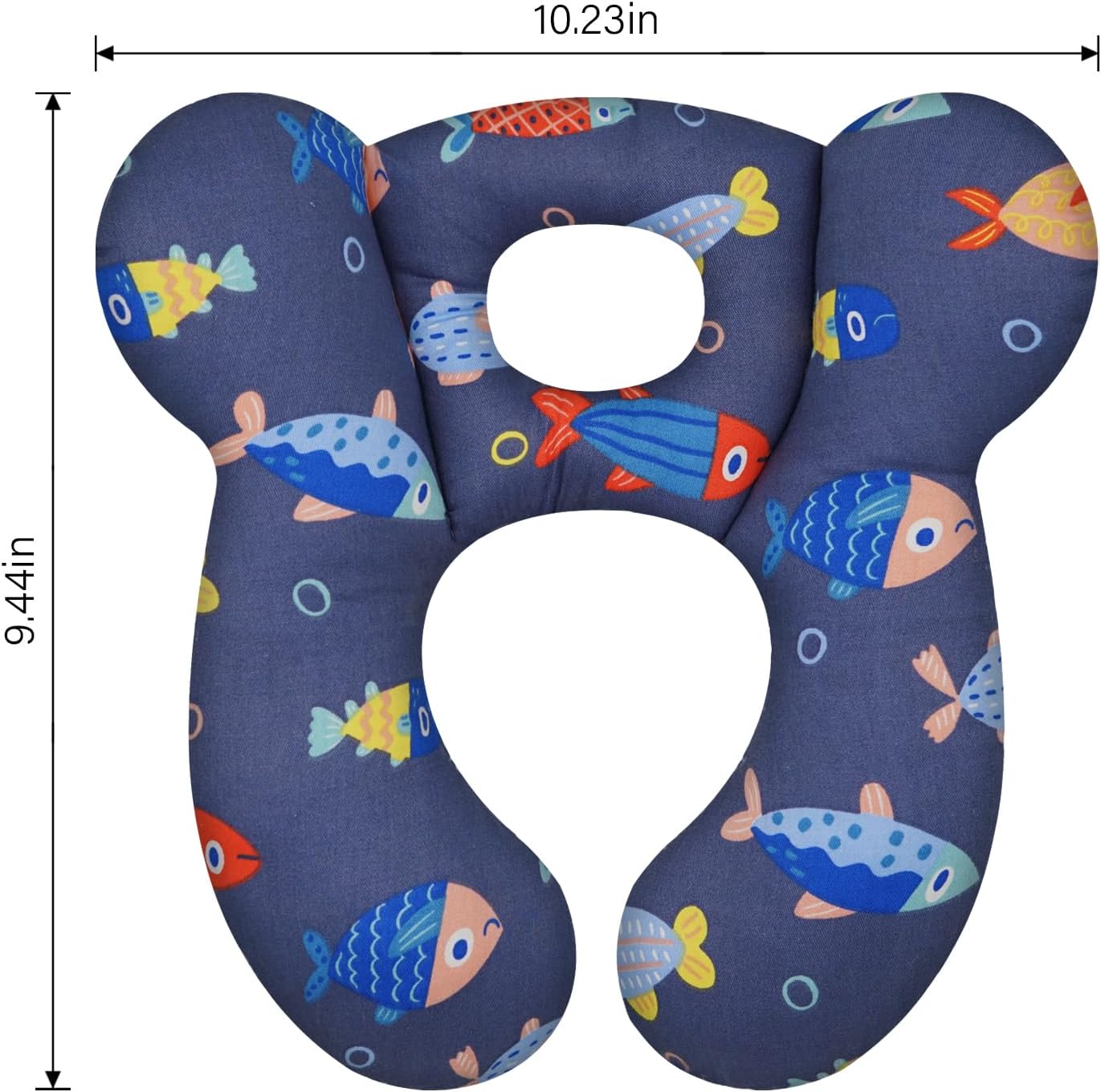 Baby Travel Pillow, Upgrade U-Shape Infant Head Support Pillow for Car Seat, Pushchair and Stroller, Soft Comfortable Neck Rest Cushion for Kids Newborn and Toddler – Fish DarkBlue