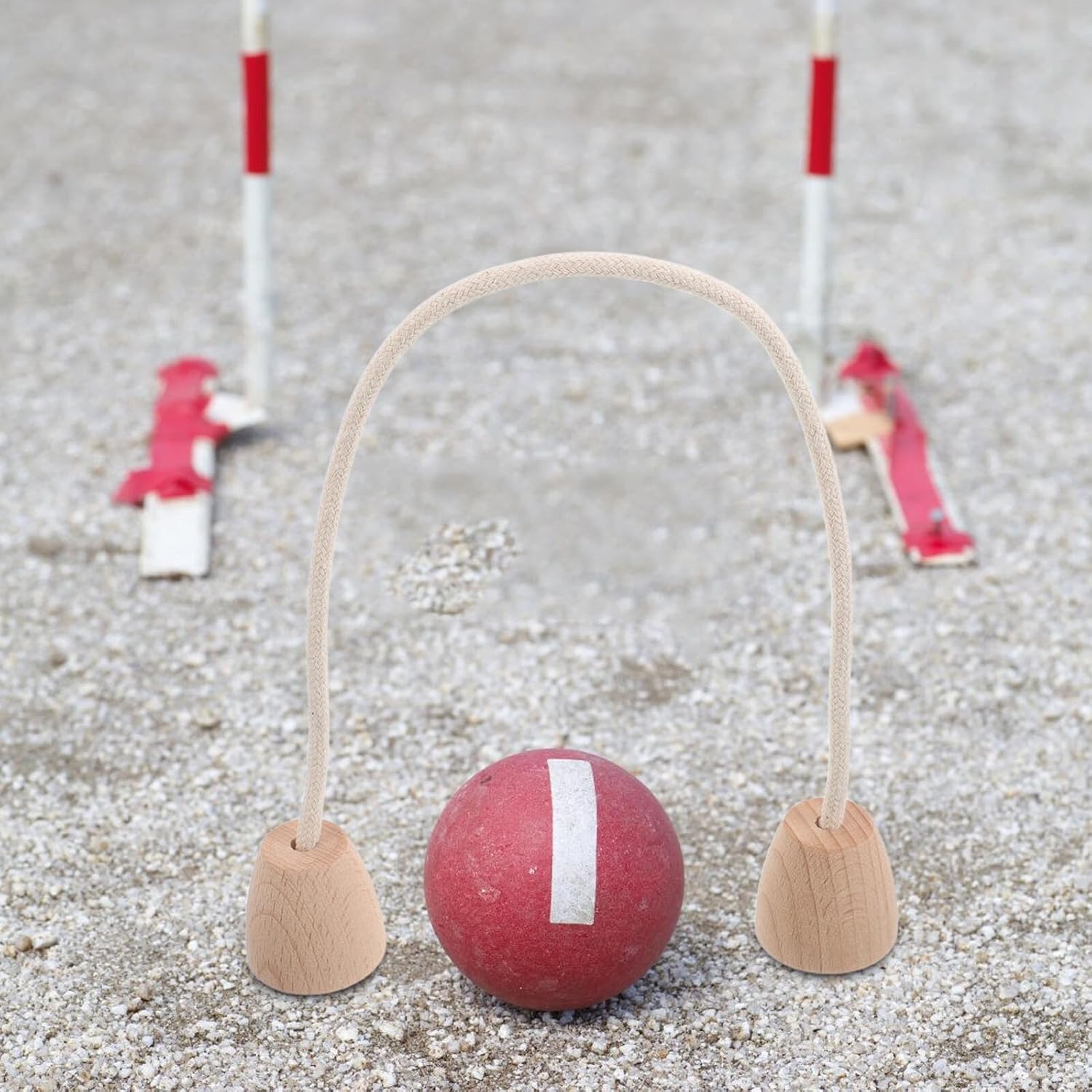 FAVOMOTO 5pcs Cotton Rope Croquet Wickets with Wood Base, General Replacement Set for Outdoor and Lawn Croquet Activities