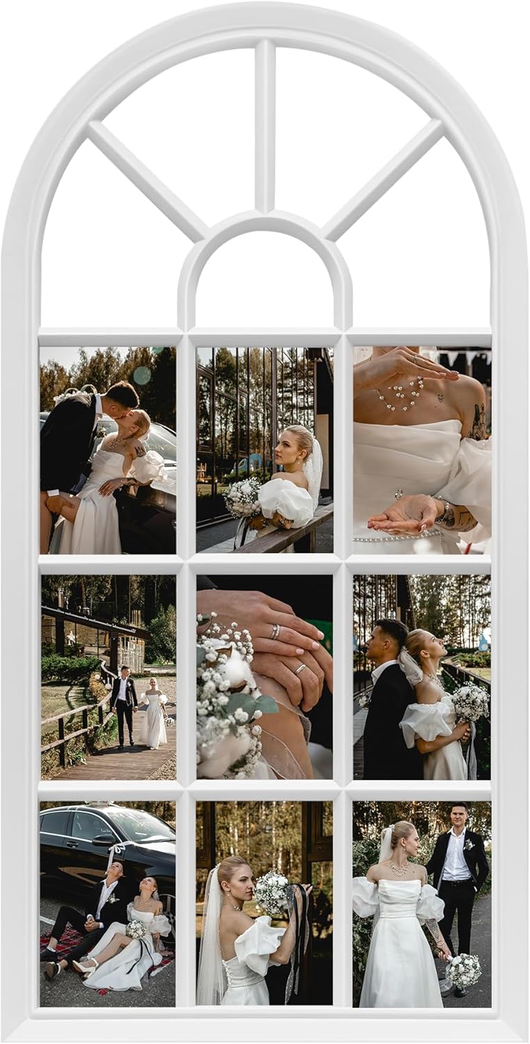 J.M.Deco Arched Collage Picture Frames for Wall Decor, Holds 9 Pieces 4 x 6 Photos, Gallery Photo Frame Wall Hanging - Retro Gold