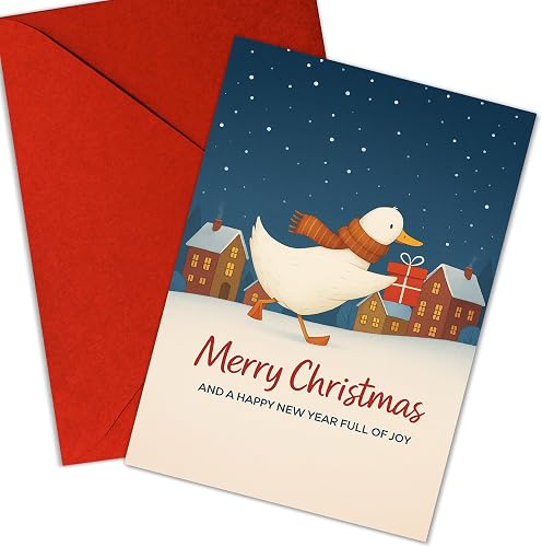 (5.3x8in) Cute Duck Christmas Card, Merry Christmas and Happy New Year Full of J