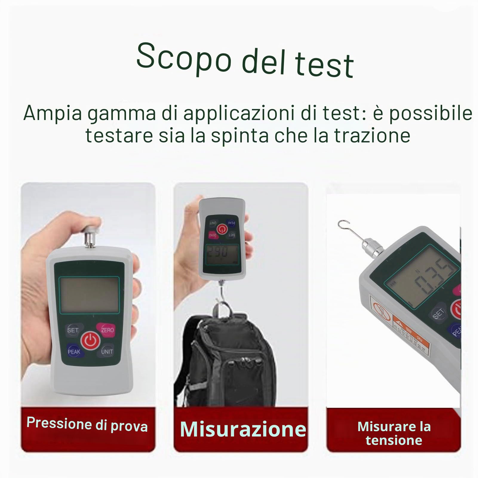 Dinamometro Digitale 500N Misuratore Push Pull Portatile Con Schermo Retroilluminato 3 Modalità Di Misurazione Per Applicazioni Industriali E Tecnica