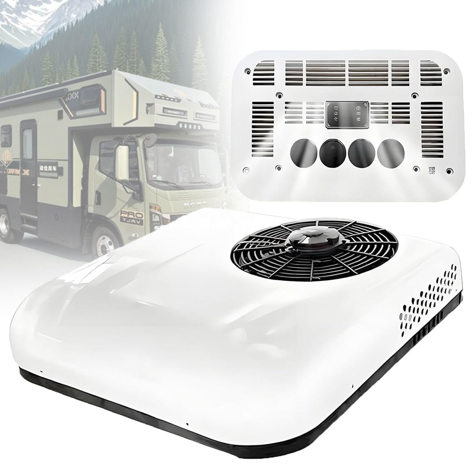 Atwynd Truck Air Conditioner-Fast Cooling, Universal for RV Rooftop AC Unit, Quiet A/C Unit for Truck Trailer Boat Motorhome Tractor Caravan, 12V/24V Parking Light Roof Top Unit 24V