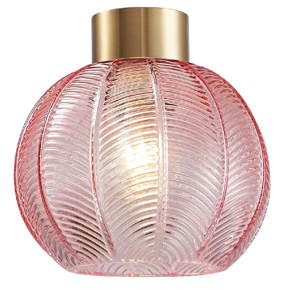 Britalia Pink Glass Antique Gold & Pink Ribbed Glass Vintage Retro Easy Fit Globe Dome Pendant Shade | 20.5Cm Diameter (8") | None Electric Ceiling Lampshade | 42Mm Hole To Fit Lampholder Type E27 Es