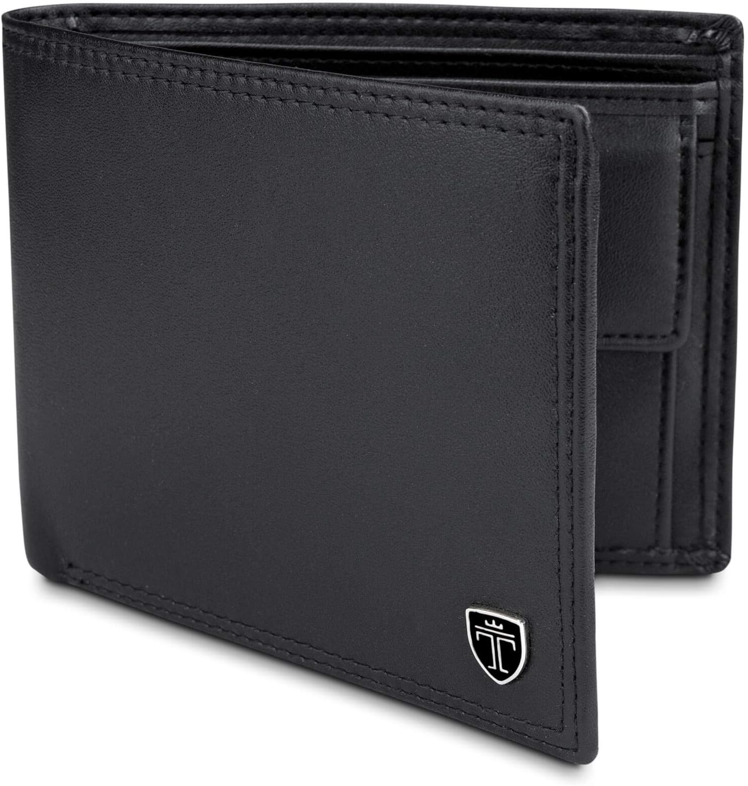 TRAVANDO Men's Portmonaise Slim Billfold Wallet Card Case with Coin Compartment and RFID Blocking Black