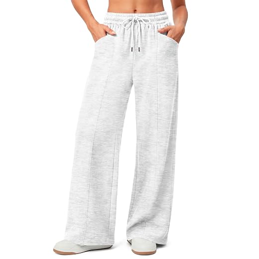 AKEWEI Wide Leg Womens Fleece Lined High Waisted Sweatpants with Pockets