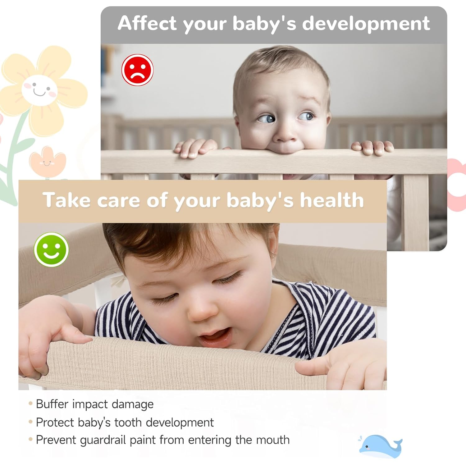 4PC Crib Rail Teething Guard, Designed for Crib Top Rail Only (Not Side Rails) Furniture Edge Protector - Compliant with Infant Safe Sleep Act (Khaki)
