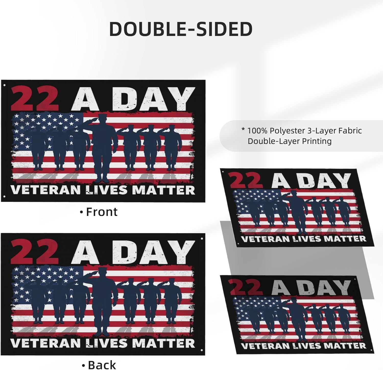 5x8 Feet Veteran Lives Matter Flag Memorial Veterans Day Garden Flags 3-Layers Double Sided Banner Yard Signs