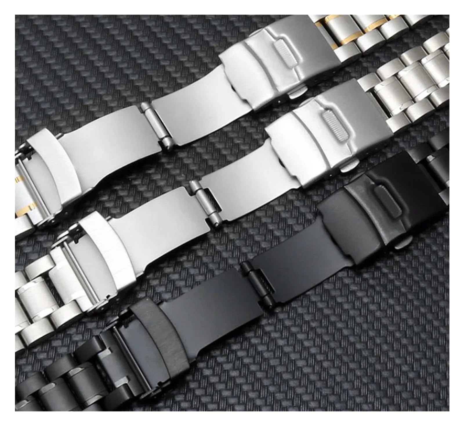 HMFang Bracelet de Montre Rechange incurvé en Acier Inoxydable, 18 mm, 20, 22, 24, avec Boucle à Double Verrouillage