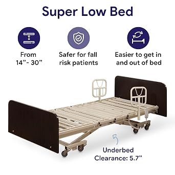 True Bariatric Adjustable Hospital Bed - Super Low 14-30 Height Range, Ultra Wide 36-42-48 Width, 80-88 Length - Full Electric Medical Bed, Hand Pendant -750 lbs Capacity - Maple