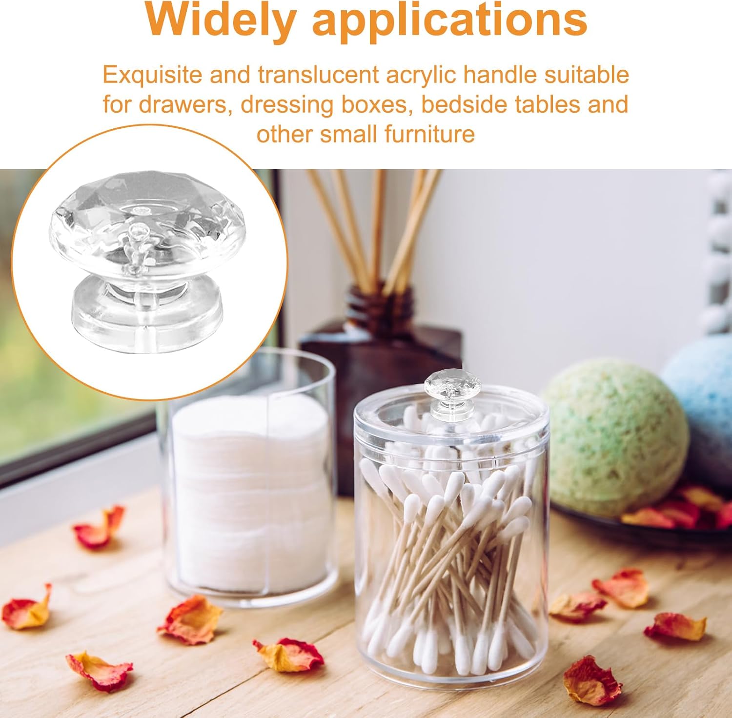 MOROBOR Mini Acrylic Pull Knobs, 24pcs Diamond-Shaped Self Stick Knobs No Drilling Clear Acrylic Self Adhesive for Mirror, Closet, Box, Gift Case and Other Small Furniture