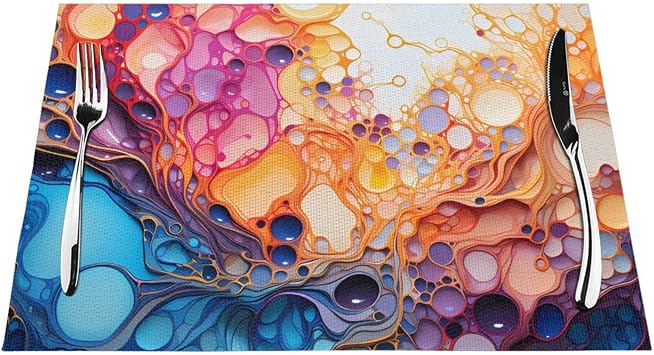 Multicolored marbling Woven Placemat 12x18 Inch - 1 Fashion Pattern Design for Home and Kitchen Decor