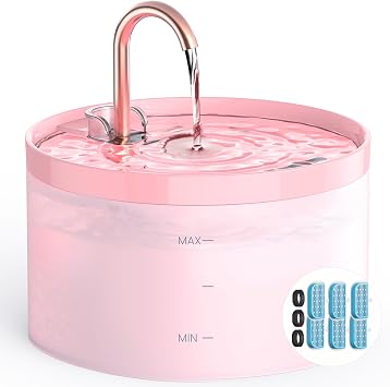 Cat Water Fountain for Cats Indoor 67oz/2L GIOTOHUN Cat Fountain - Silent Pet Water Fountain for Drinking - Pink Cat Drinking Founttain - Faucet Pet Fountain - Contains 6 Filters + 3 Sponges