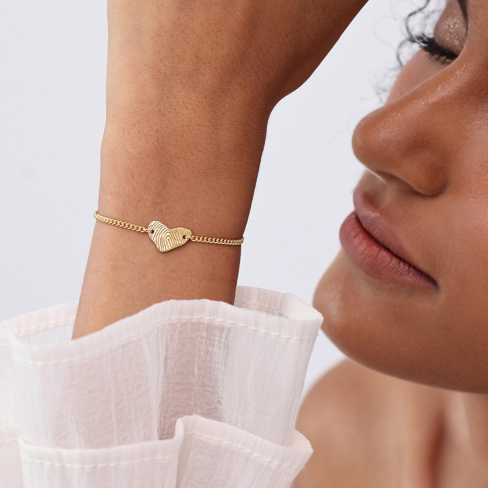 Pulsera personalizada orgánica con huella dactilar en forma de corazón | Memorial | Joyería con dije de corazón | Madre - Navidad