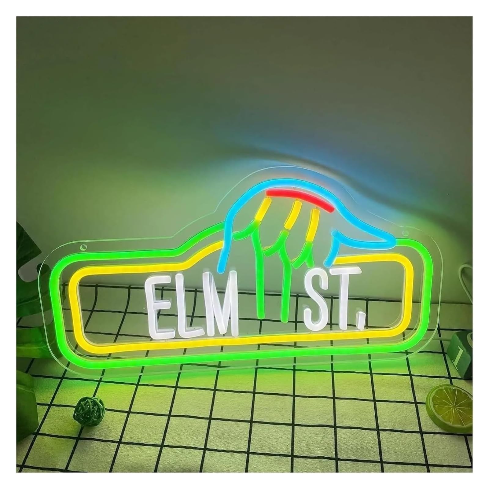 Señal de luz de neón para decoración de luz neón Letrero ELM Street Led Verde para 41,4x21,6cm