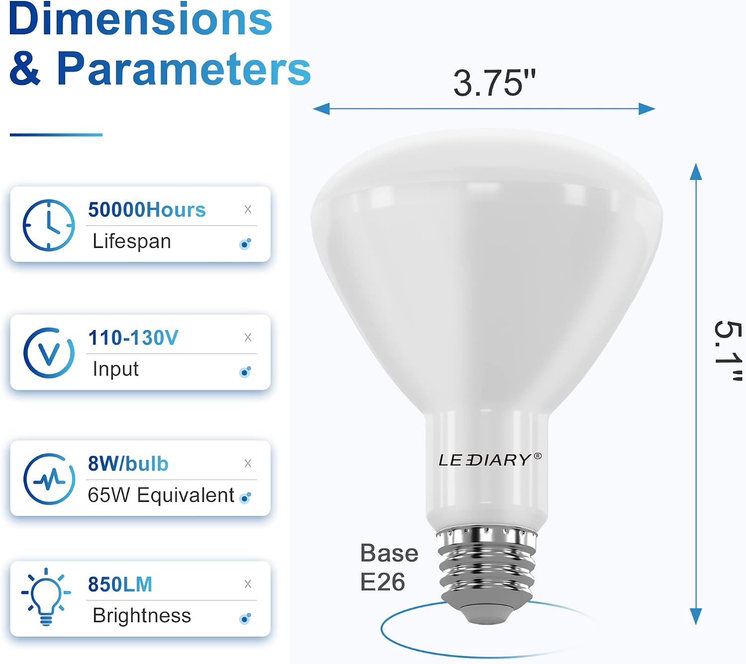 LEDIARY 24-Pack BR30 LED Recessed Light Bulbs, UL Certificated LED Bulb for Cans, Dimmable, 3000K Warm White, 8W=65W, 650LM Indoor Flood Lights - E26 Medium Base