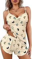Ekouaer Women's Cami Pajama Set: Soft V-Neck Sleeveless Sleepwear with Shorts, Cute Prints, Adjustable Straps S-XXL