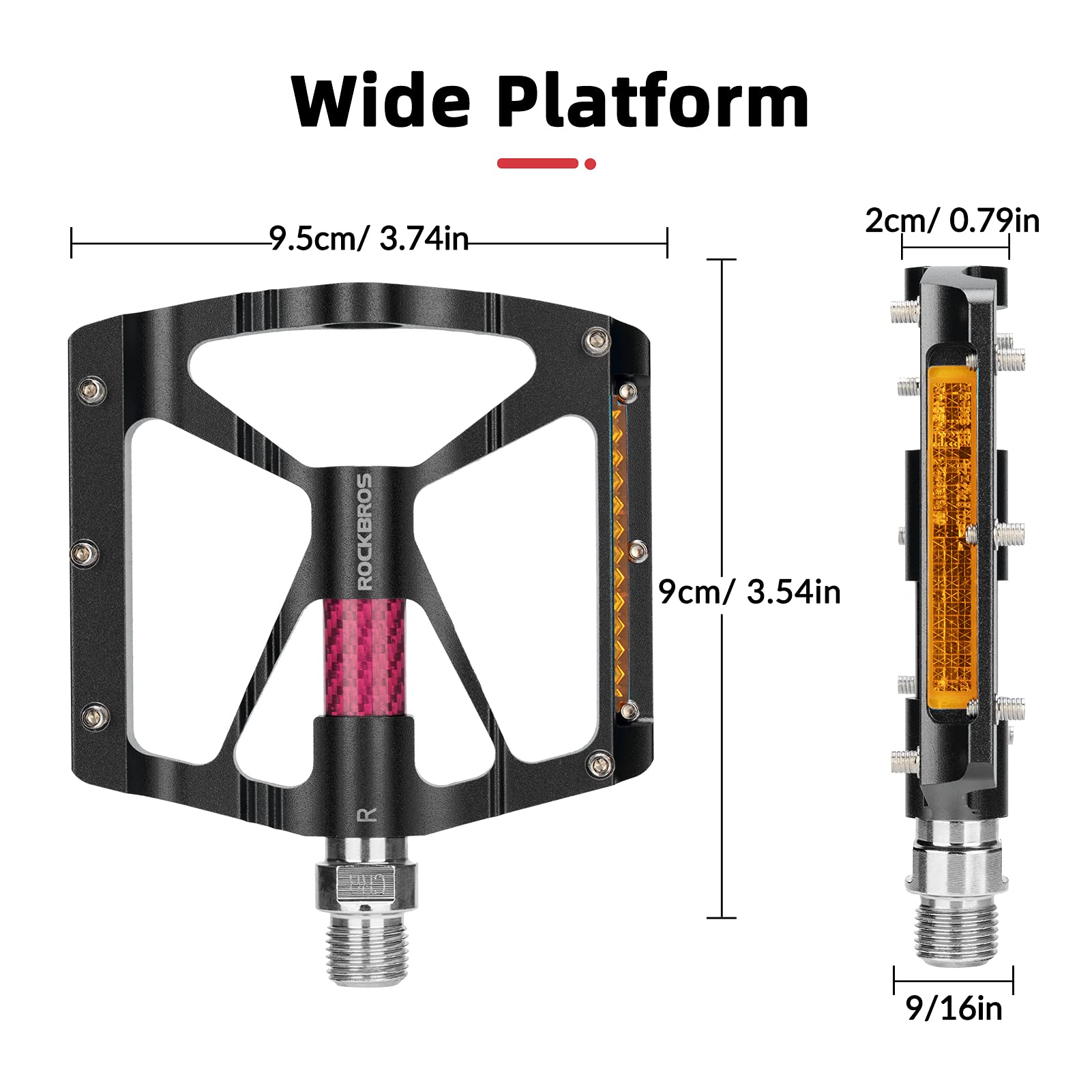 ROCKBROS Pedales de Bicicleta de Montaña Plataforma Antideslizantes con Reflector de Aluminio para MTB BMX Bicicleta Carretera Ciclismo 9/16 Pulgadas