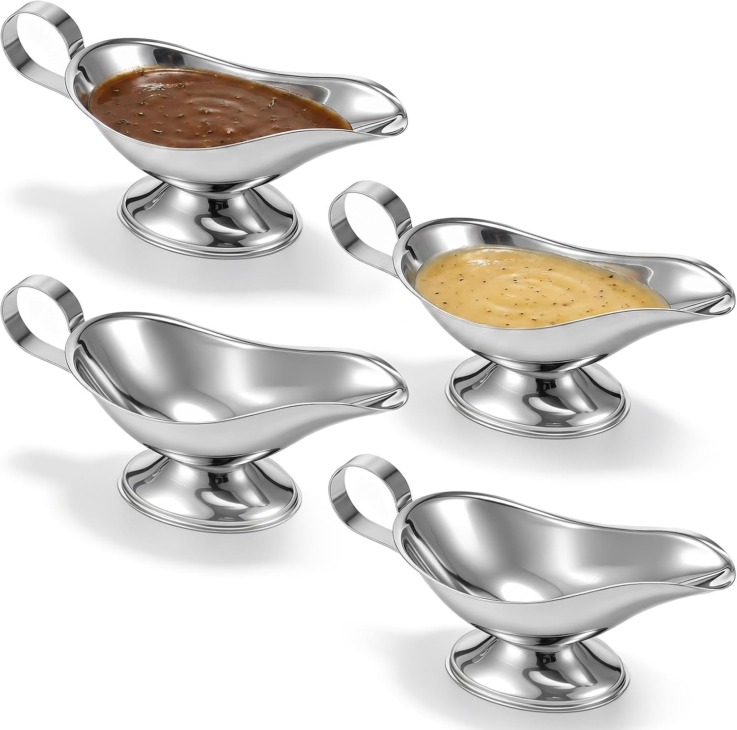 4 Pcs Gravy Boat Stainless Steel 8 oz, Stainless Steel Sauce Boat for Gravy with Ergonomic Handle, Metal Sauce Boat for Gravy, Perfect for Home Kitchen Restaurant Use