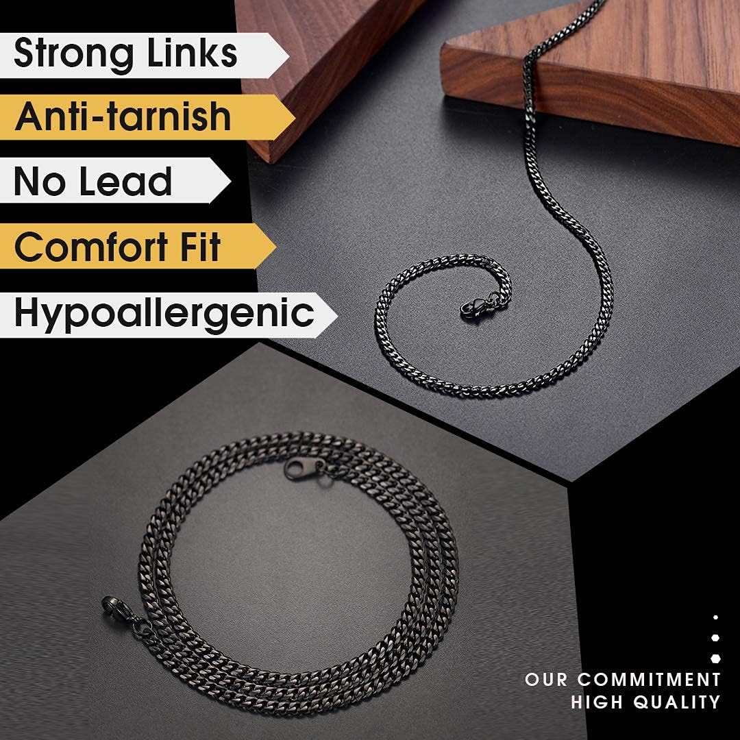 Black Curb Chain for Men and Women 3mm 20 Inch Stainless Steel Cuban Link Chain Necklace, 51cm - Image 4