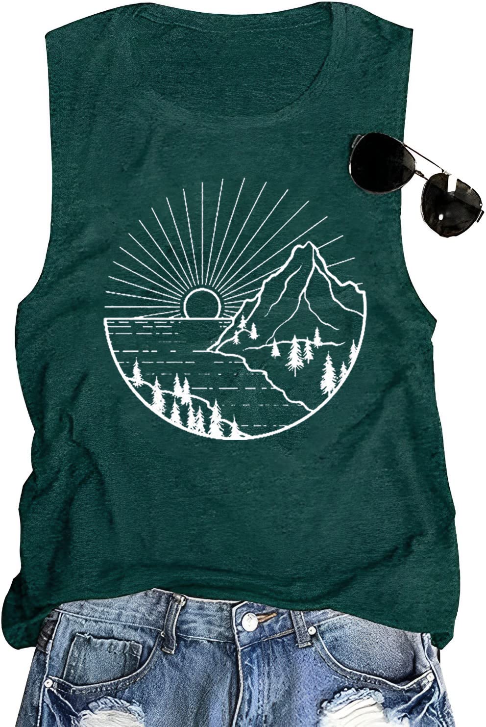wxqxzlyWomen Hiking Mountain Shirt Nature Sunrise Graphic Printed Hiking T Shirt Summer Short Sleeve Workout Tee top