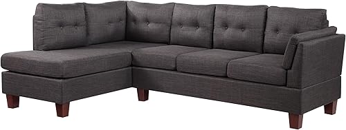 Dalia Sofá seccional moderno de lino gris oscuro con diván orientado a la izquierda