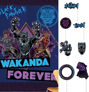 Multicolor Black Panther Wakanda Forever Scene Setter With Props - Includes: Backdrop (6' 8" x 4' 7"),12 Photo Props (Pack Of 16) - Vivid Design, Perfect for Parties, Movie Nights, & More