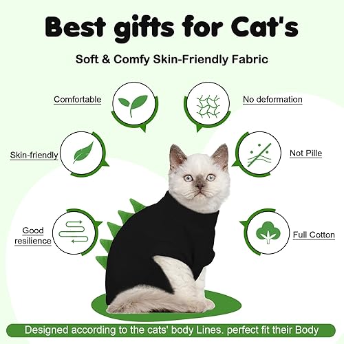 Miniatura 4 de DENTRUN Sphynx - Ropa de gato, lindo diseño de dinosaurio, disfraz de gato sin pelo, camisas de algodón transpirable, ropa de gato solo para gatos,