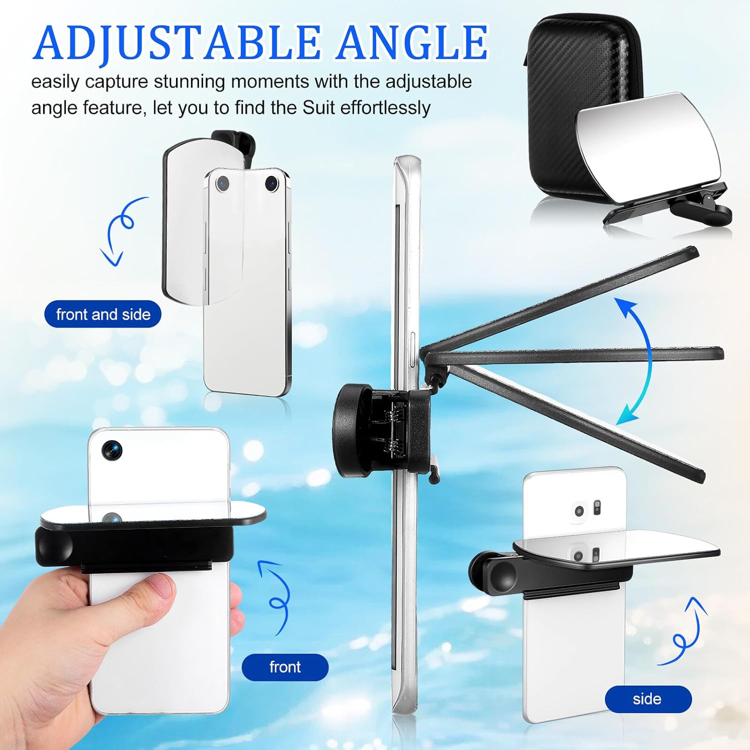 Adjustable Phone Camera Mirror Reflection Clip for Smartphone Photography with Carrying Pouch, Black Mobile Phone Photo Accessories for Selfie and Rearview Use
