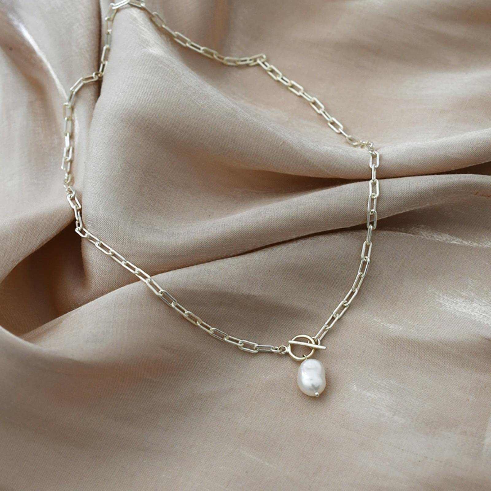 LOKILOKI Collar De Plata De Ley 925 con Perlas Naturales De Agua Dulce, Joyería De Moda para Mujer