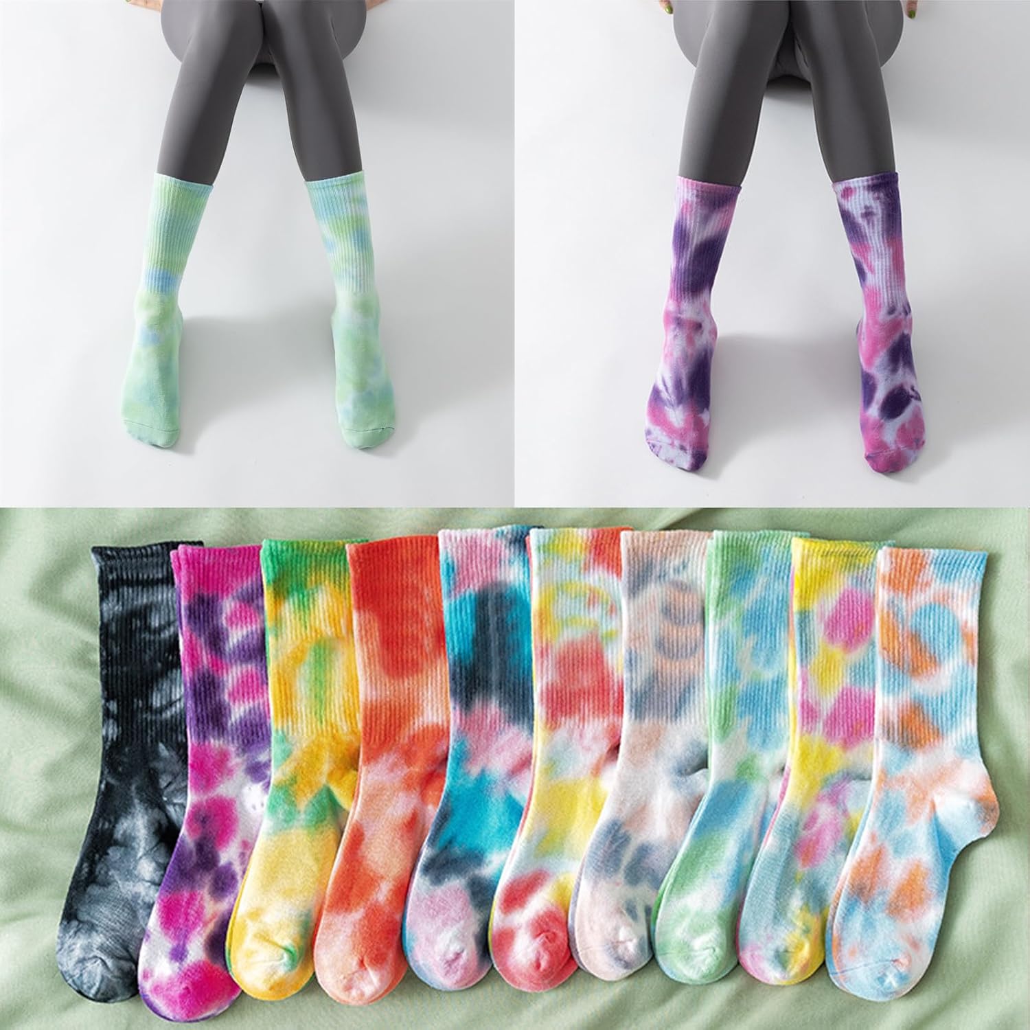 Forwe 6 Pairs Casual Tie-dye Soft Cotton Crew Socks Cushion Novelty Funny Athletic Socks - Image 5