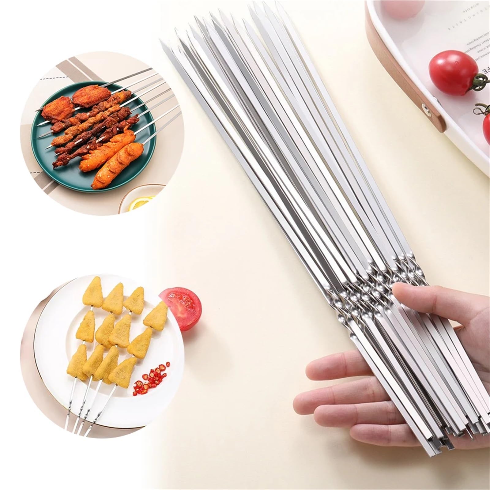 50 pezzi spiedino for barbecue in acciaio inossidabile riutilizzabili spiedini for kebab stick for campeggio esterno picnic strumenti per Barbecue