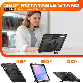 SEYMAC stock Hülle für Samsung Galaxy Tab S10 FE+ Plus 131 Zoll Stoßfeste Hülle mit Displayschutz 360° Drehbarer Ständer/Handschlaufe Stifthalter & Schultergurt Schwarz
