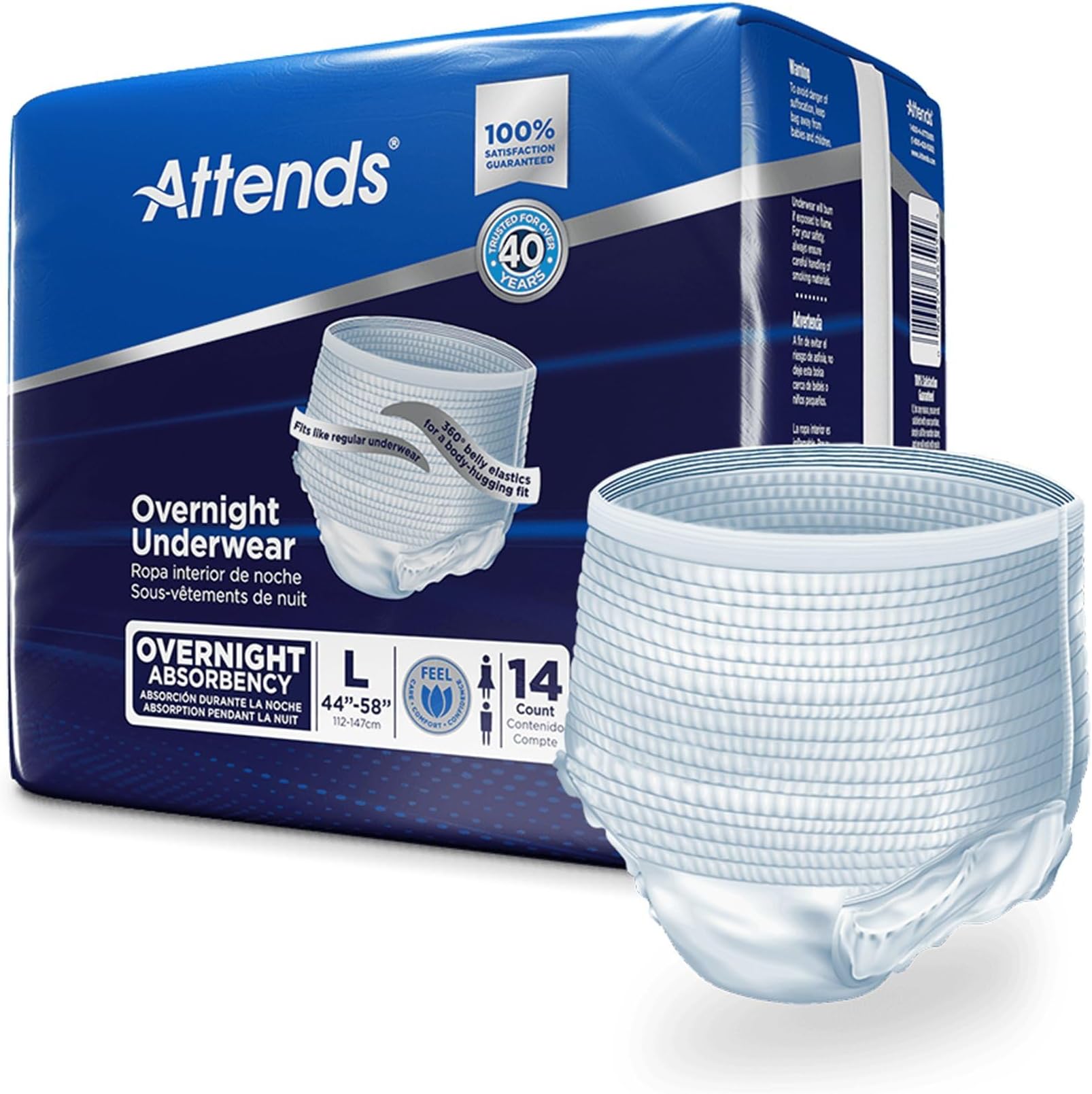 Incontinence Care Underwear for Adults, Overnight, Large, 14 Count