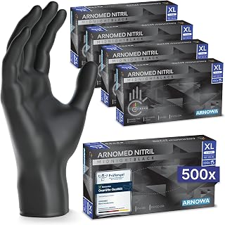 500x ARNOMED® Einweghandschuhe Schwarz, Nitril Handschuhe XL | Einmalhandschuhe, Nitrilhandschuhe puderfrei, Gummihandschuhe, Schutzhandschuhe, Handschuhe Nitril in XS, S, M, L, XL, XXL