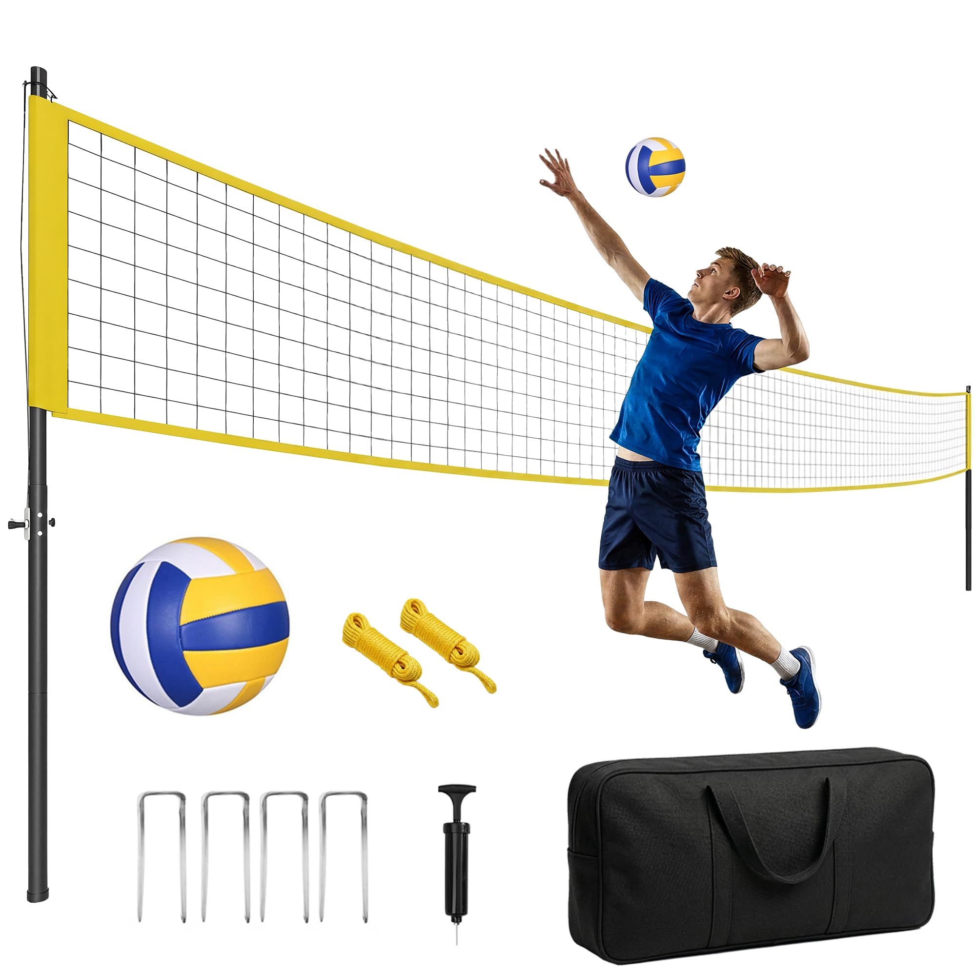 SPORTNOW Volleyballnetz Set Volleyball-Set mit höhenverstellbaren Stahlpfosten, Tragbar verstellbar Beachvolleyball-Netz mit Volleyball, Begrenzungslinie, Tragetasche, für Indoor, Outdoor