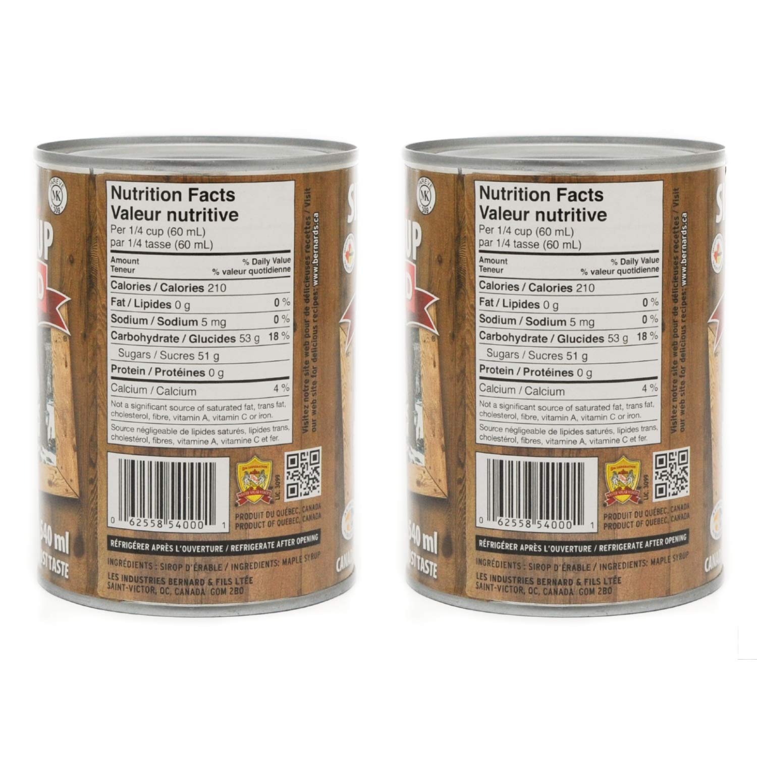 Pur Sirop d'érable en canette - Grade A (Dark, robust taste) - Pack 2 x 540 ml (714 g) - Original maple syrup - Pur Sirop d'érable