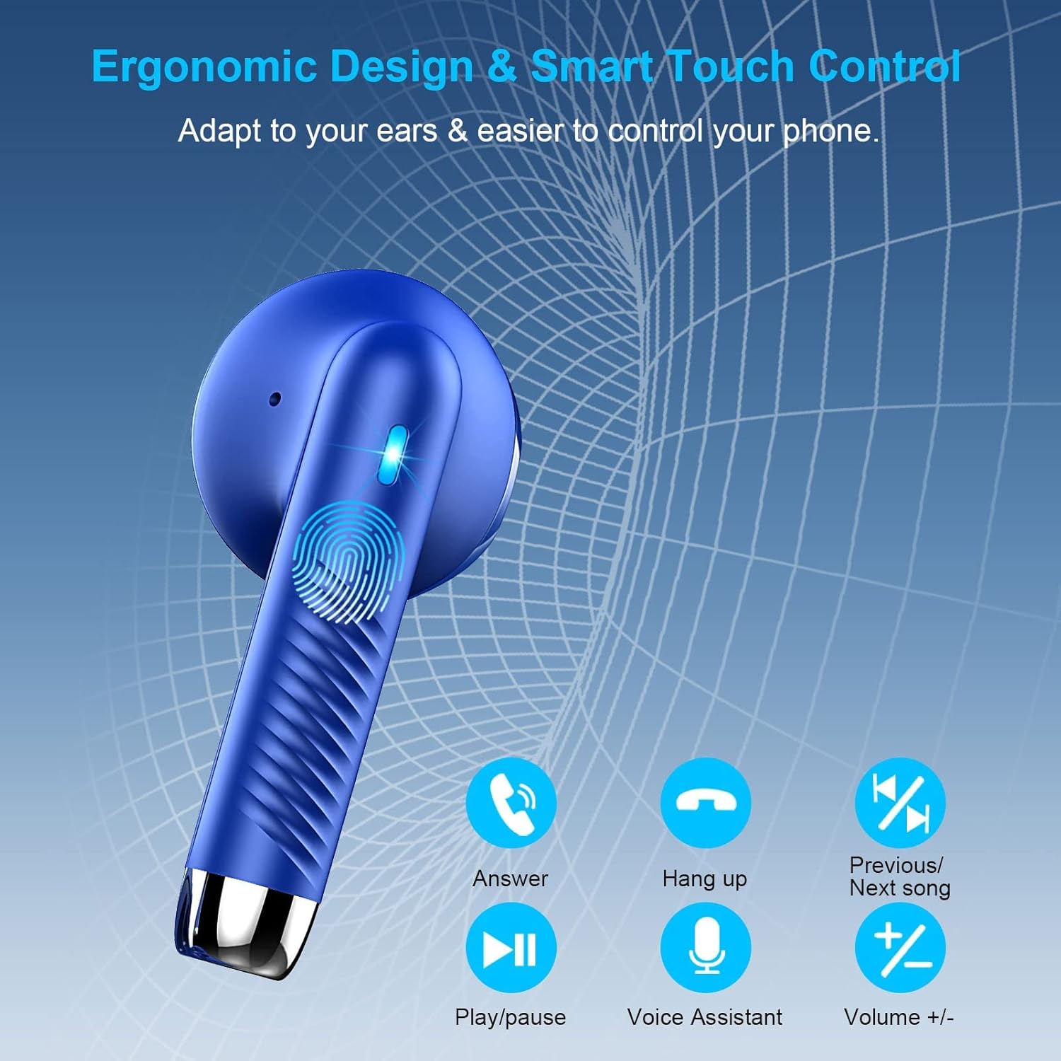 Wireless Earbuds, Bluetooth 5.4 Earbuds Stereo Bass, Bluetooth Headphones in Ear Noise Cancelling Mic, Earphones IP7 Waterproof Sports, 32H Playtime USB C Charging Case Blue Ear Buds for Android iOS - Image 6